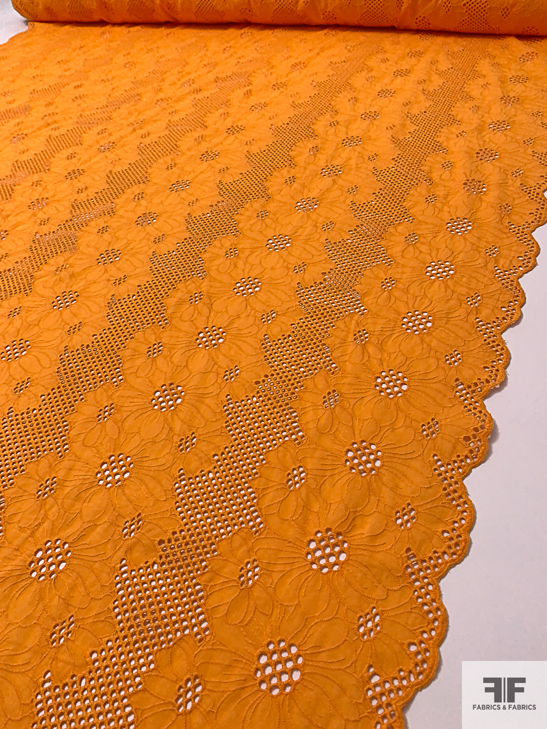 Floral Embroidered Eyelet Cotton Lawn - Tangerine Orange