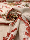 Nautical Coral Motif Linen-Weave Cotton - Burnt Coral / Olive Greens / Sand