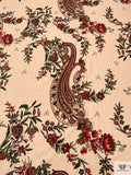 Paisley Floral Printed Cotton-Linen Blend - Maroon / Red / Pickle Green / Sand