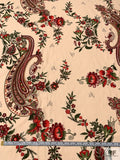 Paisley Floral Printed Cotton-Linen Blend - Maroon / Red / Pickle Green / Sand