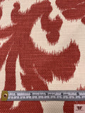Regal Ikat Leaf Printed Basketweave Cotton - Antique Red / Beige