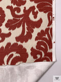 Regal Ikat Leaf Printed Basketweave Cotton - Antique Red / Beige