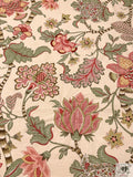 Vintage-Look Branch Floral Printed Cotton-Linen Blend - Vintage Mint / Rose / Light Beige