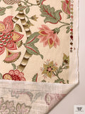 Vintage-Look Branch Floral Printed Cotton-Linen Blend - Vintage Mint / Rose / Light Beige