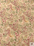 Paisley Printed Cotton-Linen Blend - Greens / Deep Raspberry / Yellow / Beige