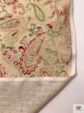 Paisley Printed Cotton-Linen Blend - Greens / Deep Raspberry / Yellow / Beige