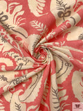Leaf Motif Printed Linen-Weave Cotton - Coral / Purplish Grey / Cream