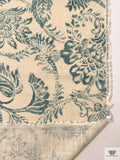 Vintage-Look Branch Leaf Printed Cotton-LInen Blend - Vintage Turquoise / Sand