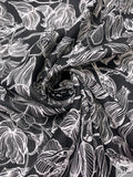 Birds and Withering Petals Printed Cotton-Linen Blend - Black / Off-White