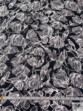 Birds and Withering Petals Printed Cotton-Linen Blend - Black / Off-White