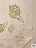 Seashells Printed Shadow Plaid Linen-Weave Cotton - Khaki Green / Ecru / Off-White
