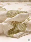 Seashells Printed Shadow Plaid Linen-Weave Cotton - Khaki Green / Ecru / Off-White