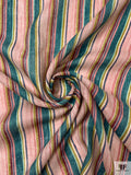 Vertical Striped Printed Cotton-Linen Blend - Dark Teal / Dusty Rose / Ochre