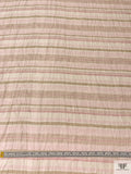 Horizontal Striped Crinkled Linen-Like Blend with Sheen - Shaker Beige / Light Pink / Ivory