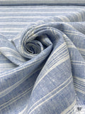 Horizontal Striped Yarn-Dyed Cotton Blend with Slubs - Blue / Off-White