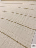 Horizontal Striped Gauzy Novelty Cotton-Linen Blend with Lurex - Khaki / Ivory / Gold