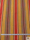 Vertical Striped Printed Linen-Weave Cotton - Yellow Ochre / Wine / Dusty Purple / Deep Vintage Coral
