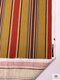 Vertical Striped Printed Linen-Weave Cotton - Yellow Ochre / Wine / Dusty Purple / Deep Vintage Coral