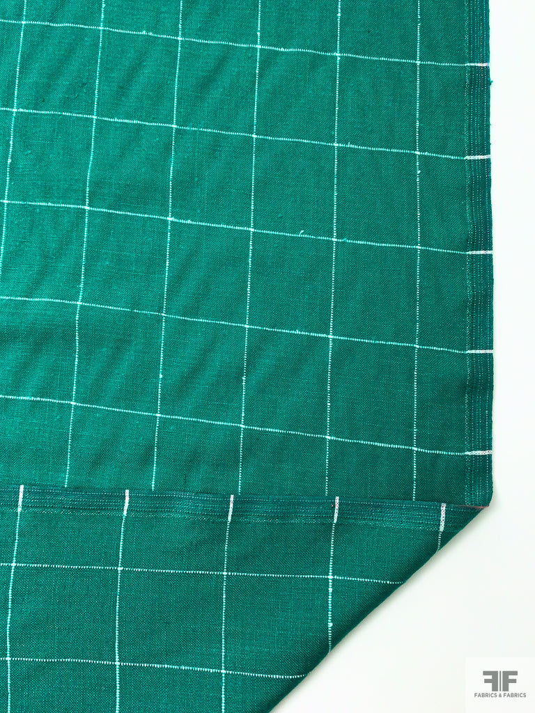 Windowpane Yarn-Dyed Linen-Weave Cotton Blend Suiting - Deep Jade Green ...