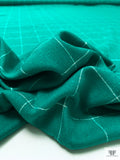 Windowpane Yarn-Dyed Linen-Weave Cotton Blend Suiting - Deep Jade Green / Off-White