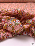 Paisley Printed Pointelle Cotton Lawn - Pink / Tangerine / Red / Pear Green