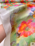 Italian Painterly Floral Printed Shimmer Linen-Nylon Novelty - Green / Pinks / Orange / Purples