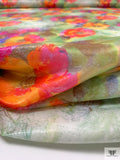 Italian Painterly Floral Printed Shimmer Linen-Nylon Novelty - Green / Pinks / Orange / Purples