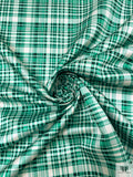 Italian Plaid Printed Double Face Satin - Jade Green / Spruce Green / Off-White