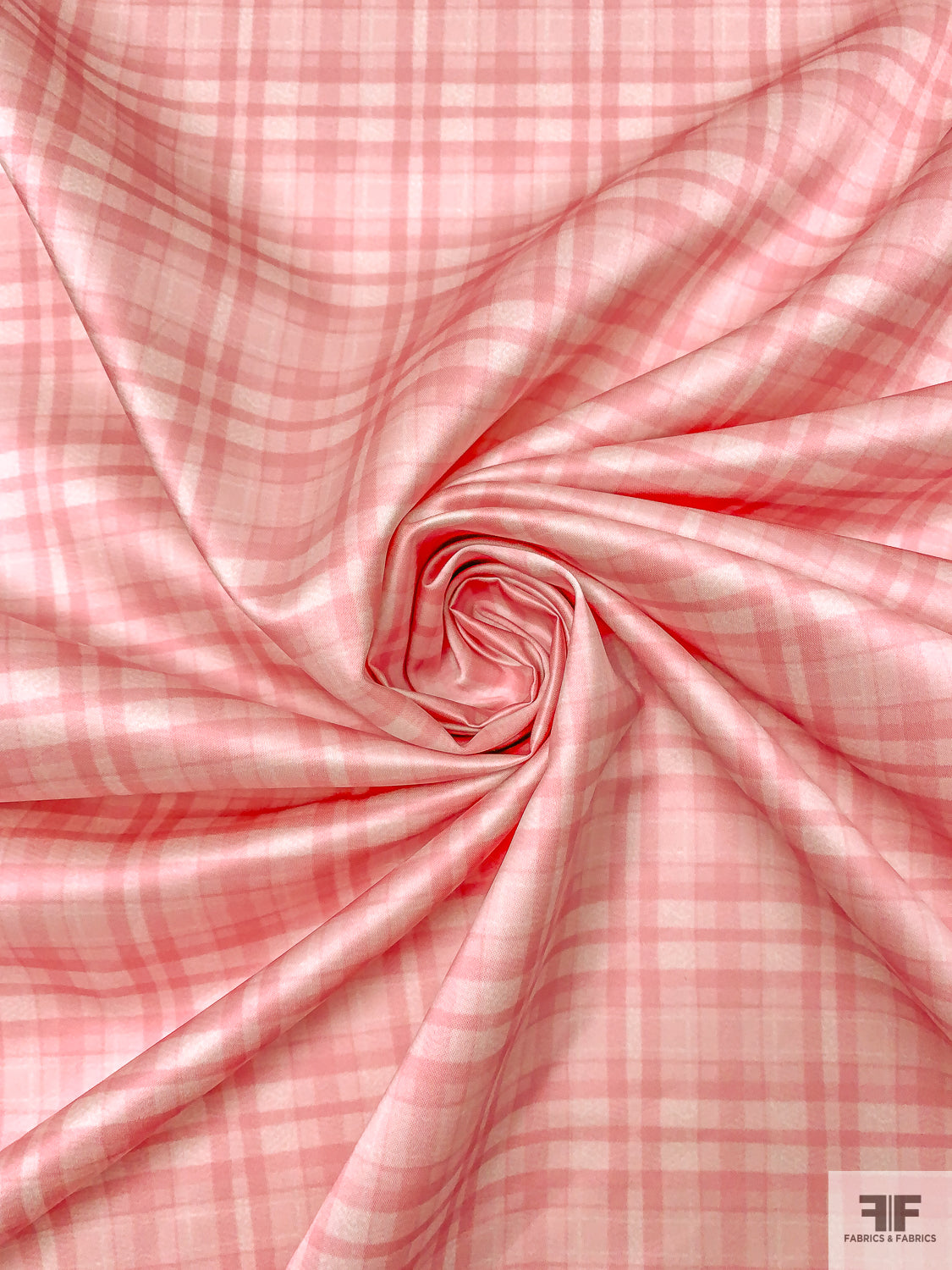 Italian Plaid Printed Double Face Satin - Baby Pink / Light Cream