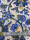 Italian Ornate Floral Vine Printed Double Face Satin - Indigo Blue / Ochre / Black / Beige