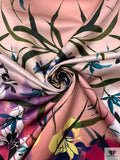 Italian Leaf and Floral Watercolor Printed Double Face Satin - Multicolor