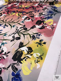 Italian Leaf and Floral Watercolor Printed Double Face Satin - Multicolor
