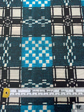 Checkered Geometric Printed Mini Faille - Teal / Black / Beige