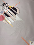 Abstract Geometric Collage Printed Polyester Zibeline - Smokey Taupe / Orange / Pink / Black