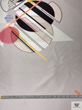 Abstract Geometric Collage Printed Polyester Zibeline - Smokey Taupe / Orange / Pink / Black