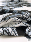 Abstract Splatter Printed Fine Polyester Zibeline - Dusty Blue / Black / Off-White