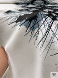 Abstract Splatter Printed Fine Polyester Zibeline - Dusty Blue / Black / Off-White