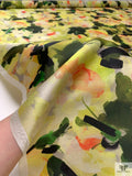 Italian Painterly Printed Fine Polyester Zibeline - Greens / Yellow / Orange / Black