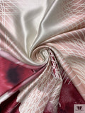 Stencil Wavy Lines and Floral Printed Silk-Wool Mikado - Cranberry / Off-White / Green