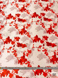 Romantic Floral Printed Silk-Wool Mikado - Red / Light Ivory