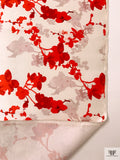 Romantic Floral Printed Silk-Wool Mikado - Red / Light Ivory