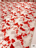 Romantic Floral Printed Silk-Wool Mikado - Red / Light Ivory