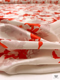 Romantic Floral Printed Silk-Wool Mikado - Red / Light Ivory