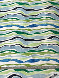 Painterly Striations Printed Silk-Wool Mikado - Greens / Blues / Navy / Light Ivory