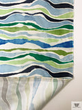 Painterly Striations Printed Silk-Wool Mikado - Greens / Blues / Navy / Light Ivory