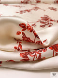 Romantic Floral Branches Printed Silk-Wool Mikado - Reds / Champagne White