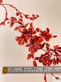 Romantic Floral Branches Printed Silk-Wool Mikado - Reds / Champagne White