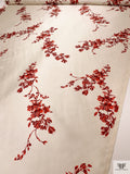 Romantic Floral Branches Printed Silk-Wool Mikado - Reds / Champagne White