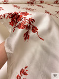 Romantic Floral Branches Printed Silk-Wool Mikado - Reds / Champagne White