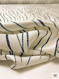 Scaly Lines Printed Cotton-Silk Mikado - Navy / Blue / Champagne White